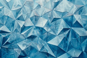 Poster - Blue triangular facets creating a modern and abstract geometric background.