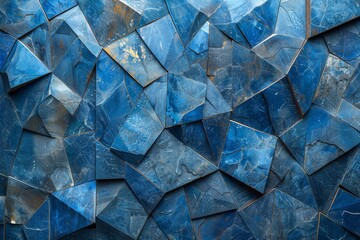 Poster - Geometric background with blue triangular facets creating a modern, dynamic mosaic