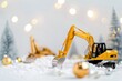 © Gasi - Christmas ornament and Excavator model for holiday celebration concept on white background with copy space.