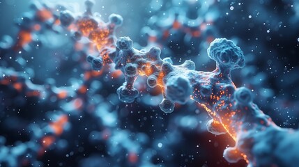 Poster - A 3D rendering showcasing the complex structure of nanotechnology in biomedical research.