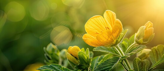 Poster - Macro photo of a yellow Pinto Peanut flower in sunshine perfect for a royalty high quality stock copy space image isolated on a natural background