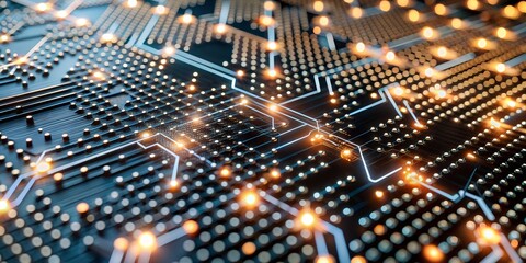 A computer chip with many small lights on it