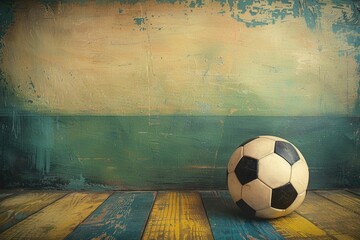 Wall Mural - Vintage soccer ball with Brazil flag colors.