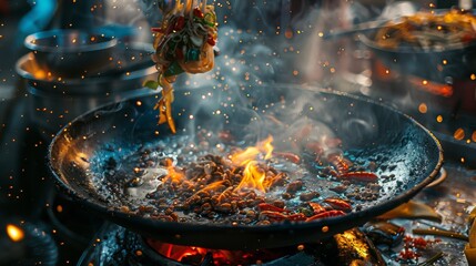 Stir-fried vegetables in a hot wok