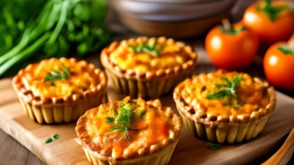 Wall Mural -  Delicious mini quiches with fresh herbs perfect for a brunch spread