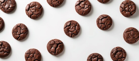 Sticker - Chocolate cookies arranged on a white backdrop with space for text or graphics. Copy space image. Place for adding text and design