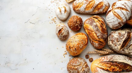 Canvas Print - Variety of fresh homemade breads with copy space top view