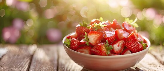 Poster - A bowl featuring homemade strawberry jam with selective focus and ample copy space image available