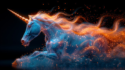 Wall Mural - Unreal unicorn on black background