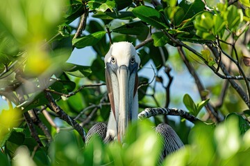 Sticker - Pelican Among Green Leaves