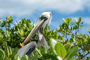 Sticker - Pelican Among Green Leaves