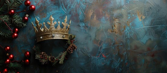 Sticker - Christmas crown displayed on a wall with a blank copy space image