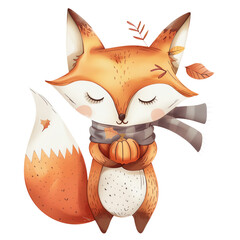 Wall Mural - lovely autumn fox with pumpkin