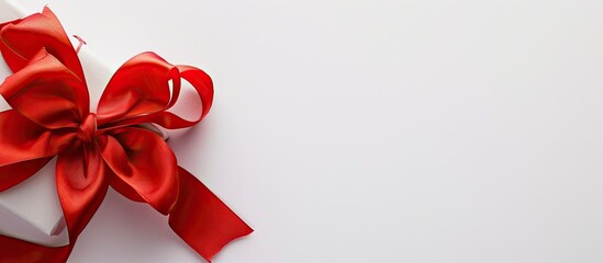 Sticker - A present adorned with a red bow on a white backdrop with copy space image