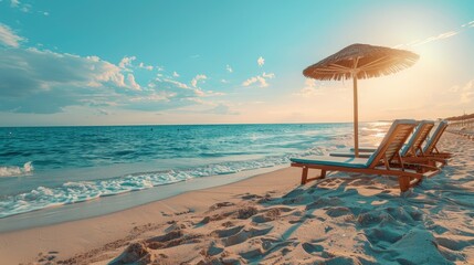 Wall Mural - beach chairs and umbrellas on the beach