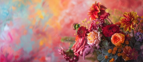 Wall Mural - A stunning floral arrangement set against a colorful backdrop in a copy space image