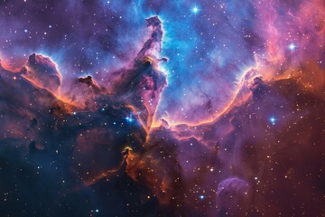 Wall Mural - a distant nebula glowing with vibrant hues of pink, purple, and blue, ai generated