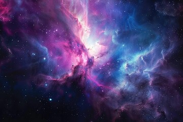 Wall Mural - a distant nebula glowing with vibrant hues of pink, purple, and blue, ai generated