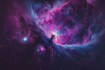 Wall Mural - a distant nebula glowing with vibrant hues of pink, purple, and blue, showcasing the birthplace of s