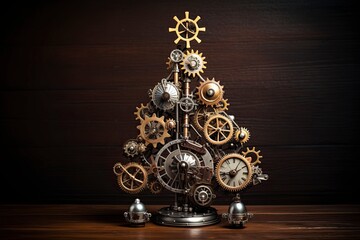 Whimsical Steampunk Christmas Tree a Festive Fusion of Industrial Charm and Retro-Futuristic Delights