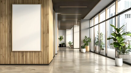 modern interior with wooden wall and blank canvas for artwork