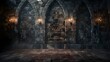 © Mehak - dark medieval castle hall with gothic arches and torches