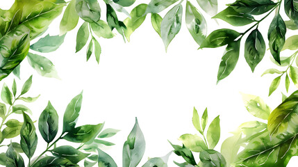 watercolor nature green leaves decorations on white backgrounds