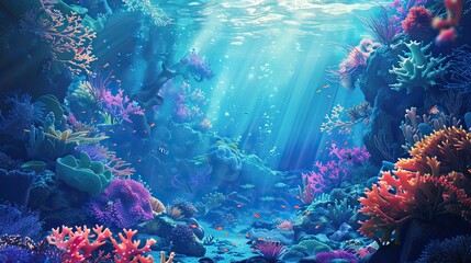 Wall Mural - Serene underwater scene with beautiful coral and fish