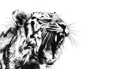 Wall Mural - A tiger is walking on a white background with a fierce look on its face. The tiger appears to be angry and ready to attack