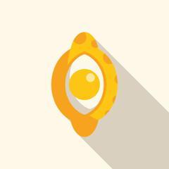 Wall Mural - Simple flat design icon of a fried egg sunny side up, with long shadow on white background