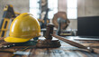 © john - Judge's hammer and helmet Law and Justice about labor law concept Construction law.