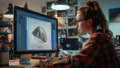  A female designer using graphic tool on computer.