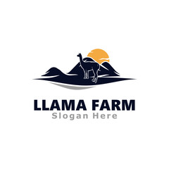 Poster - Llama with Mountain Logo Design Vector Template