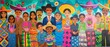 © PatK - Colorful community mural depicting diverse Hispanic families celebrating together
