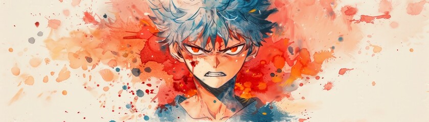 Poster - Angry Anime Character Watercolor Illustration.