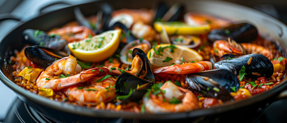 Sticker - Sumptuous Seafood Paella with Shrimp, Mussels, and Lemon