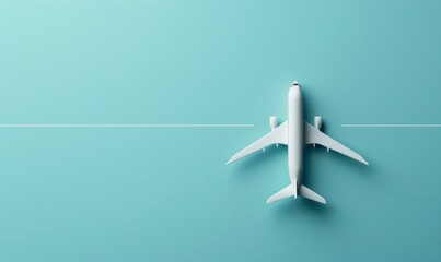 Wall Mural - White Airplane on Turquoise Background