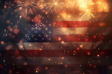 Poster - Festive Fireworks Display Over the American Flag for Celebrations