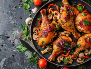 Canvas Print - Chicken and vegetable dish on table