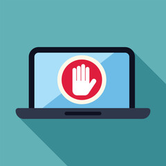 Fototapete - laptop is showing a stop sign with a hand, warning about security issues