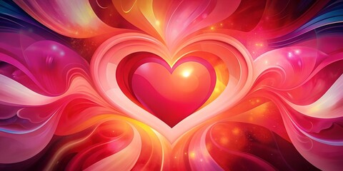 Wall Mural - A heart is surrounded by a colorful swirl of pink and orange