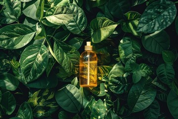 Canvas Print - Golden Bottle in Lush Green Foliage