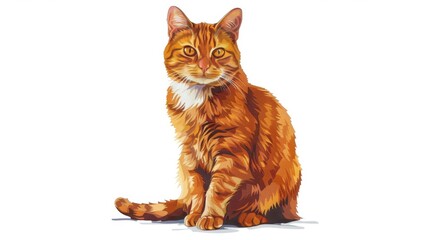 Wall Mural - The cat has a yellow face and a friendly expression as he sits on a white background.