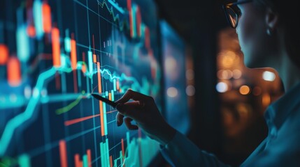 Poster - Finance analyst analyzes stock market trading graph, economic growth chart, planning and strategy, business investment with financial report.