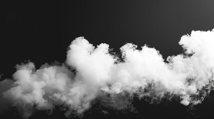 Sticker - A single cloud in the sky, isolated on black background. Fog, white clouds, or haze on black background. Abstract cloud. Cloud or dust isolated on black, abstract cloud.