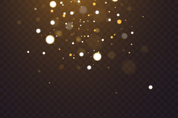 Poster - Light effect of golden bokeh of dust and glare. Glowing particles isolated on a dark transparent background. Adobe Illustrator Artwork