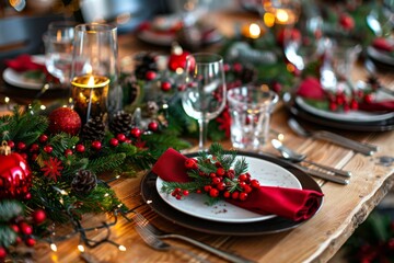 festive table set for Christmas dinner