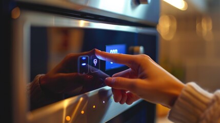 Canvas Print - Person using smartphone in oven