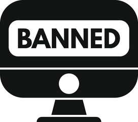 Sticker - Black and white icon of a computer monitor displaying the word banned