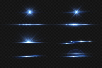 Poster - Set of blue horizontal glow. Blue star or sun with highlights. The effect of an explosion of light energy. Vector light effect .Adobe Illustrator Artwork